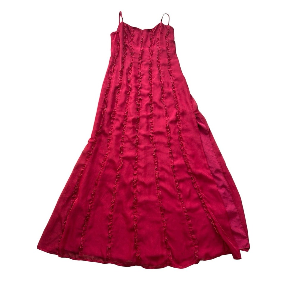 Red Maxi Slip Dress with Ruffle Texture - Picture 5 of 9